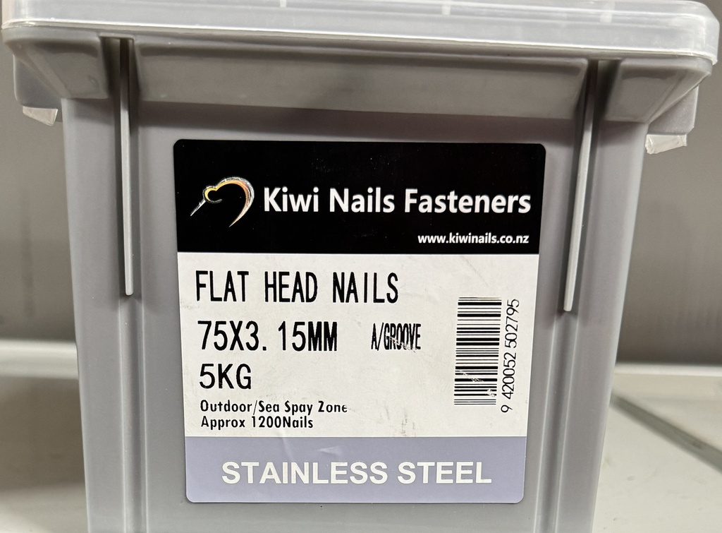 NAIL 5KG 75MM STAINLESS STEEL A/G FLAT HEAD