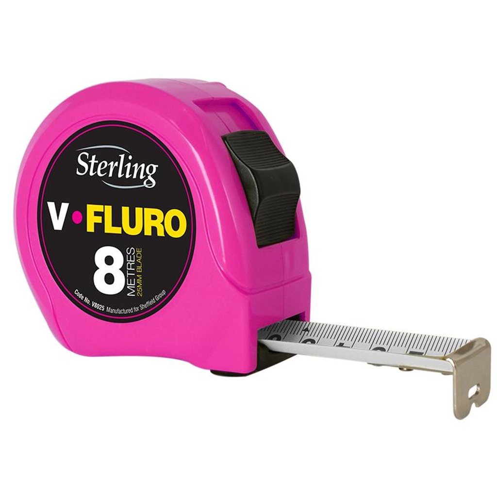 TAPE MEASURE STERLING FLURO CLR 8M x 25mm