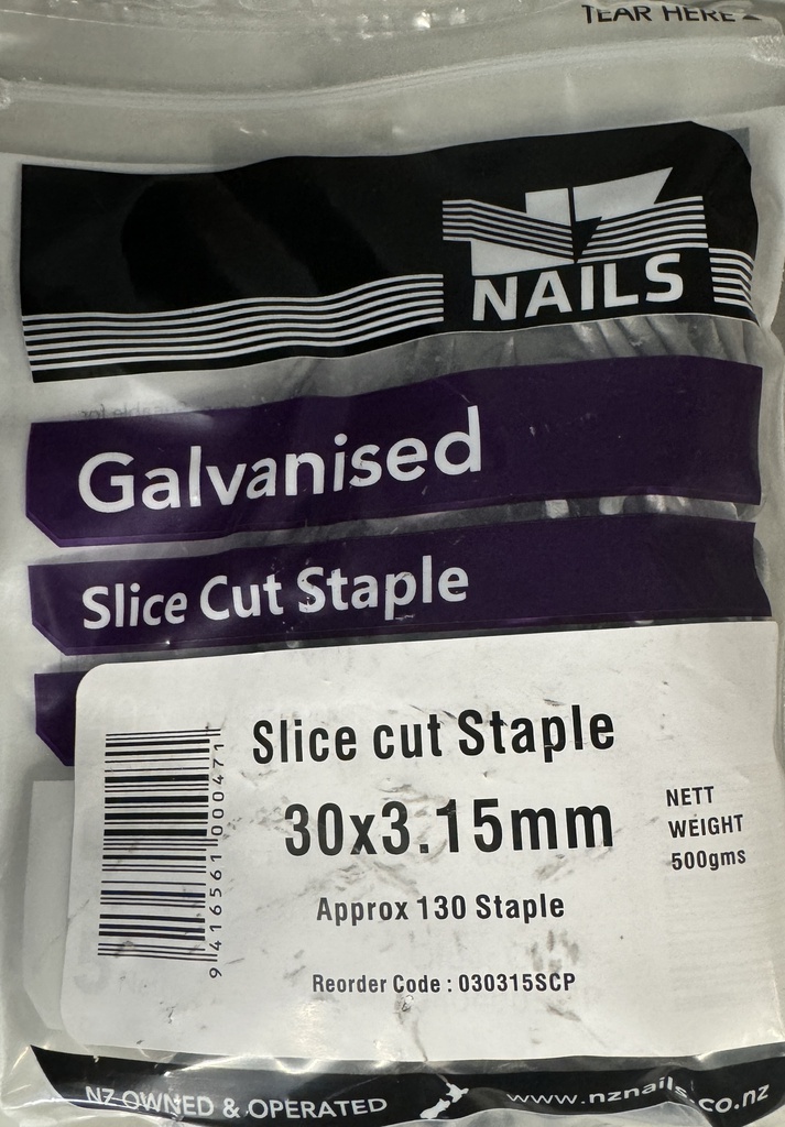 [107014] NAIL 500g  30 x 3.15mm GALV S/C STAPLE