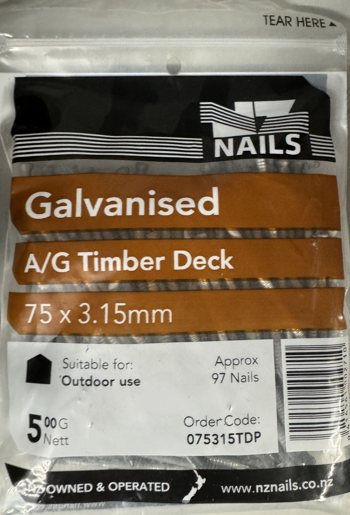 [075315TDP] NAIL 500g  75 x 3.15mm GALV DECKING AG