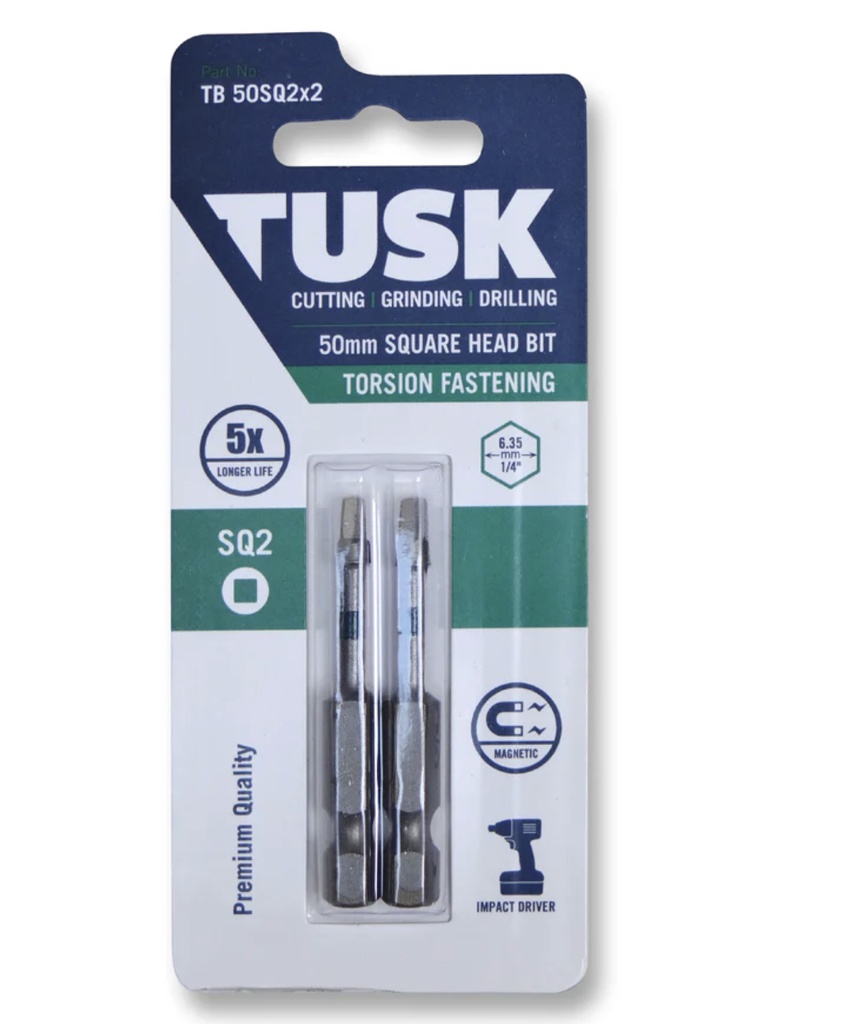 TUSK TORSION BITS SQ2 50mm 2pc