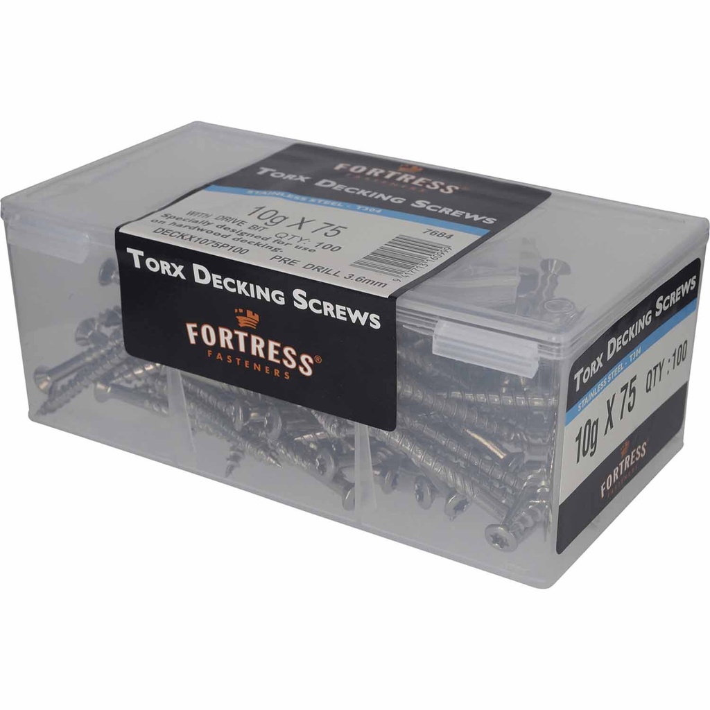 SCREW 10 X 75 RAISED HEAD DECKSCREW S/S 100 MSL