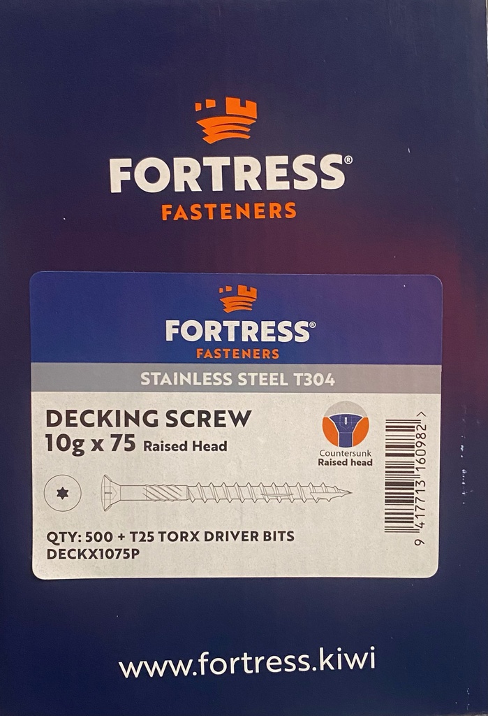 SCREW 10 X 75 RAISED HEAD DECKSCREW S/S 1000