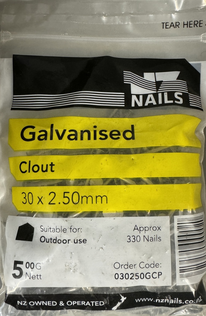 [030250GCP] NAIL 500g  30 x 2.00mm  GALV CLOUT