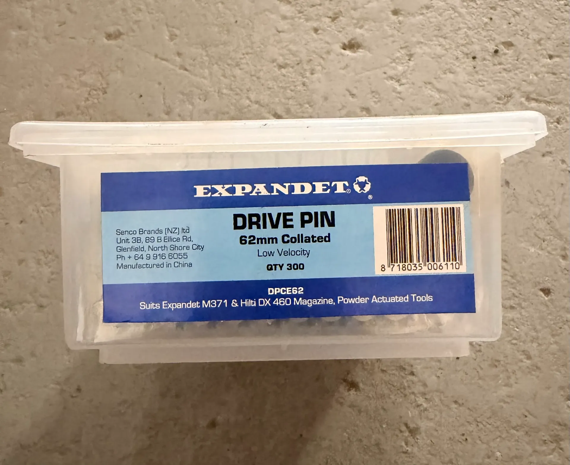 DRIVE PINS 62mm COLLATED LOW VELOCITY (300PC) *SPECIAL*