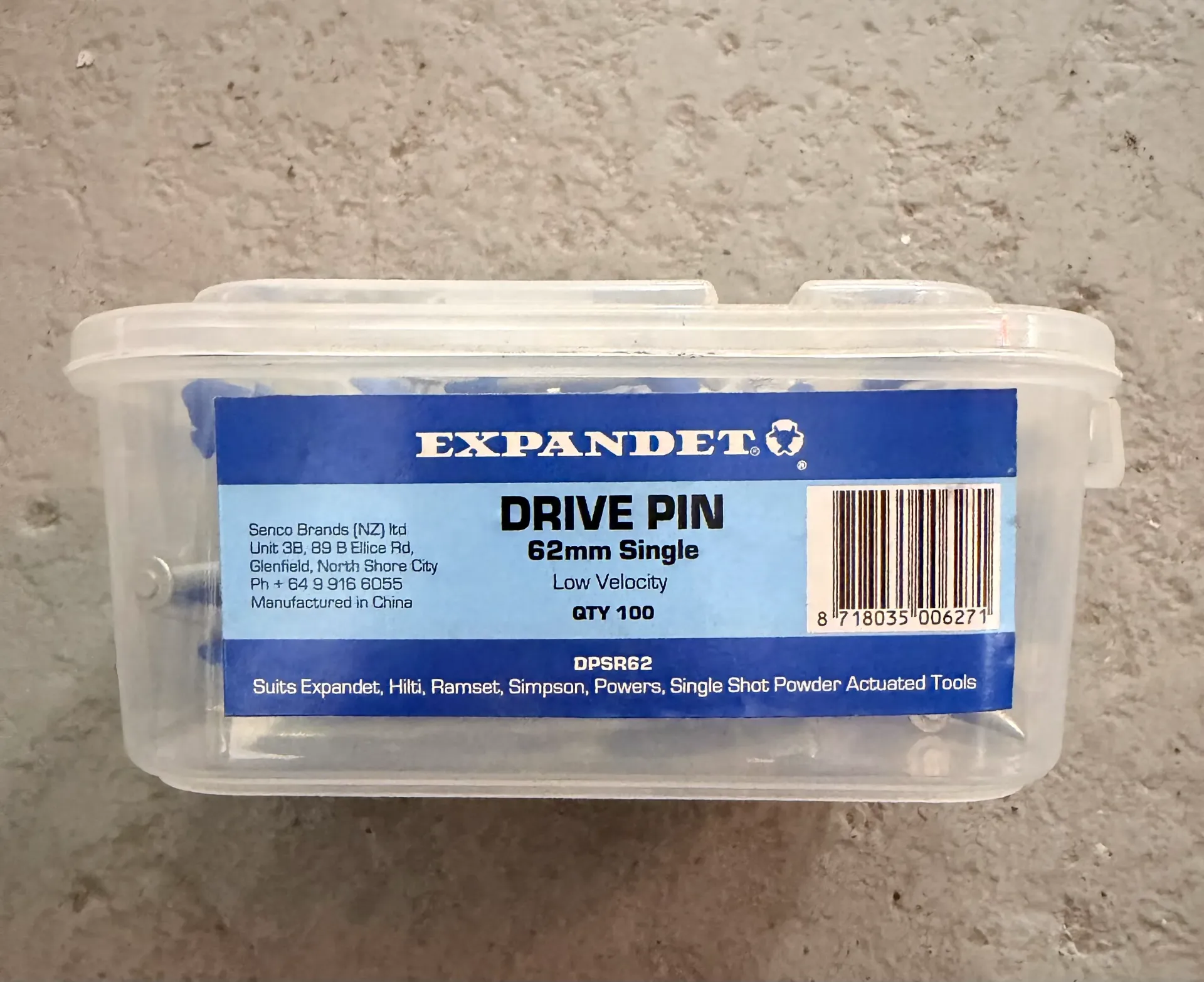DRIVE PINS 62mm SINGLE LOW VELOCITY (100PC) *SPECIAL*